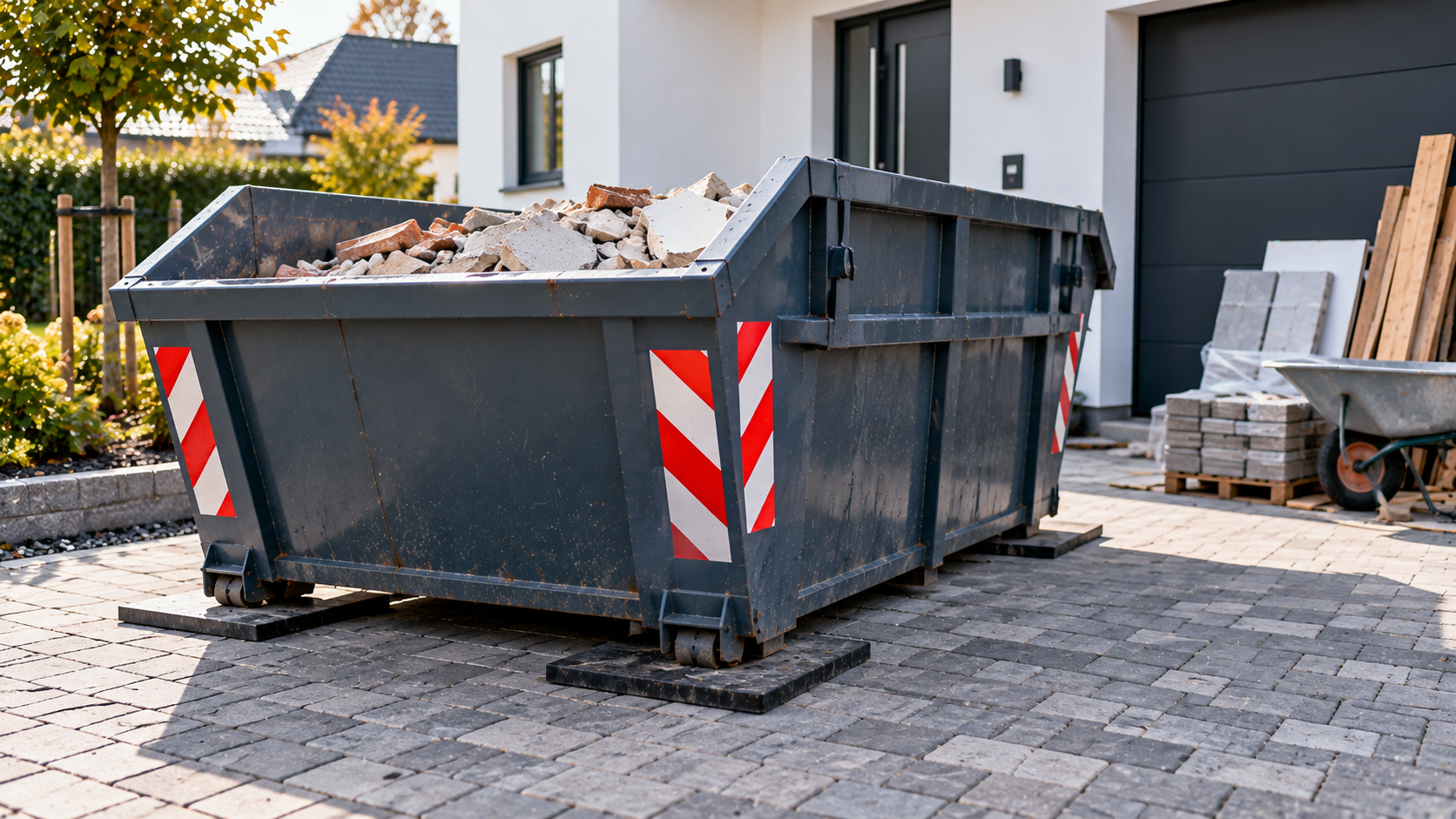 Container auf Pflaster stellen: Einfahrt schützen